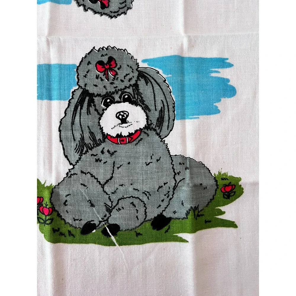 50s Poodle Tea Towel / Vintage‎ Dog Dishtowel / 50s Blue Woven Kitchen